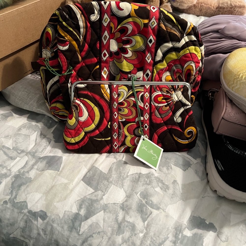 Vera Bradley Red and Yellow Swirl Cosmetic Bag Set